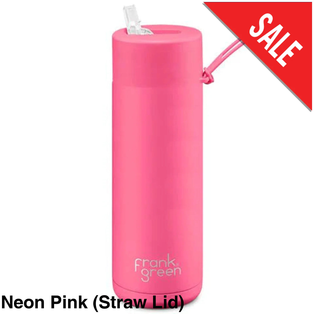 Frank Green 20Oz (595Ml) Stainless Steel Ceramic Reusable Straw Bottle Neon Pink