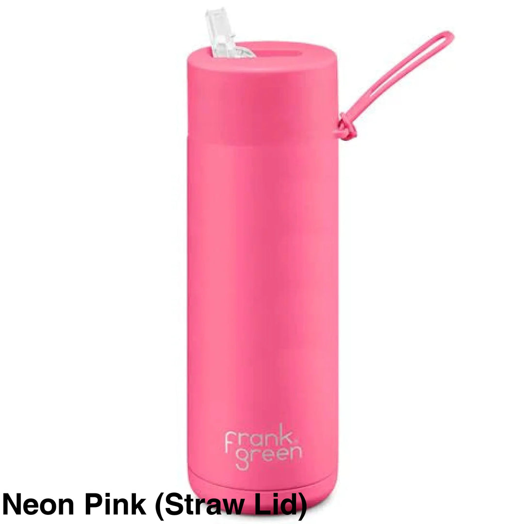 Frank Green 20Oz (595Ml) Stainless Steel Ceramic Reusable Straw Bottle Neon Pink