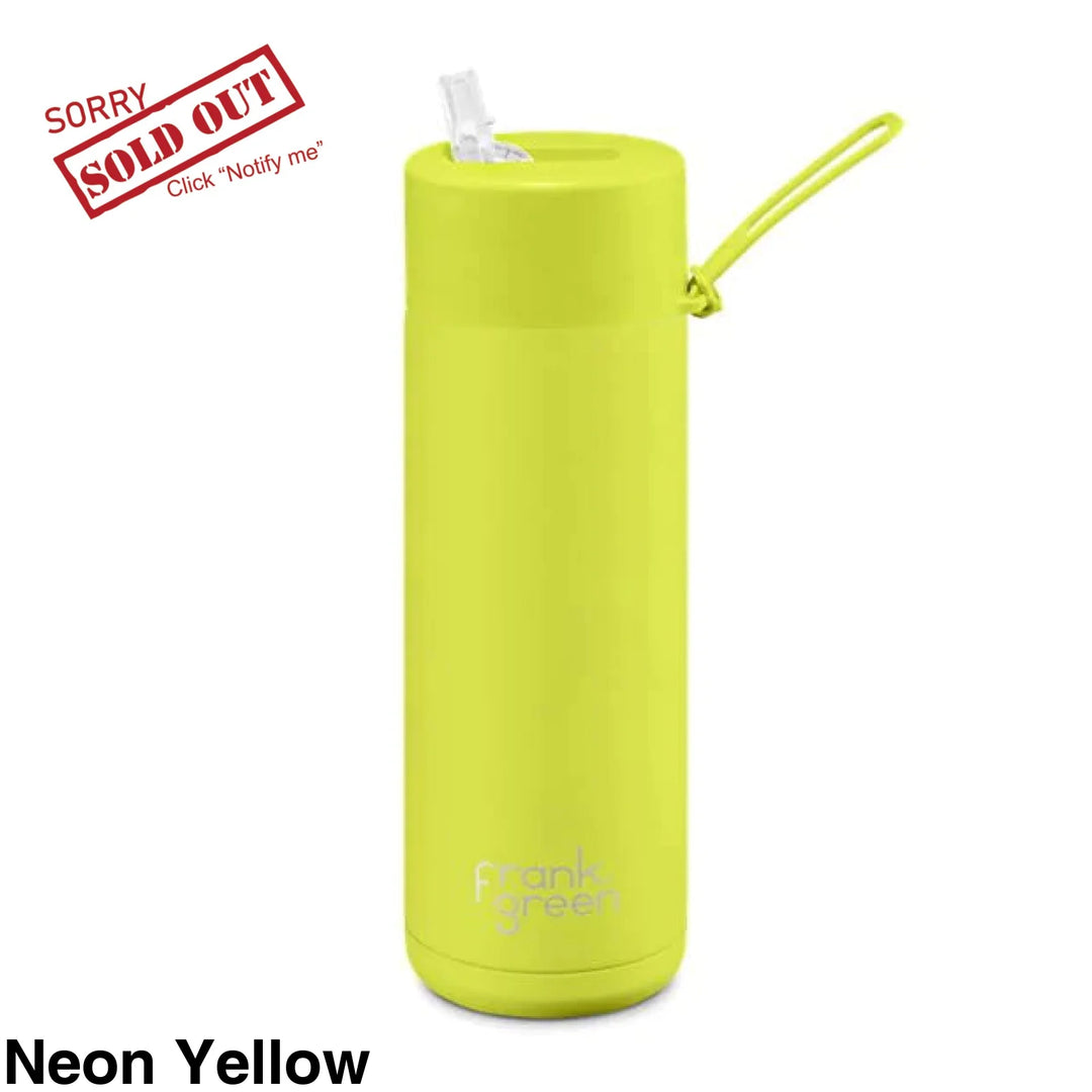 Frank Green 20Oz (595Ml) Stainless Steel Ceramic Reusable Straw Bottle Neon Yellow