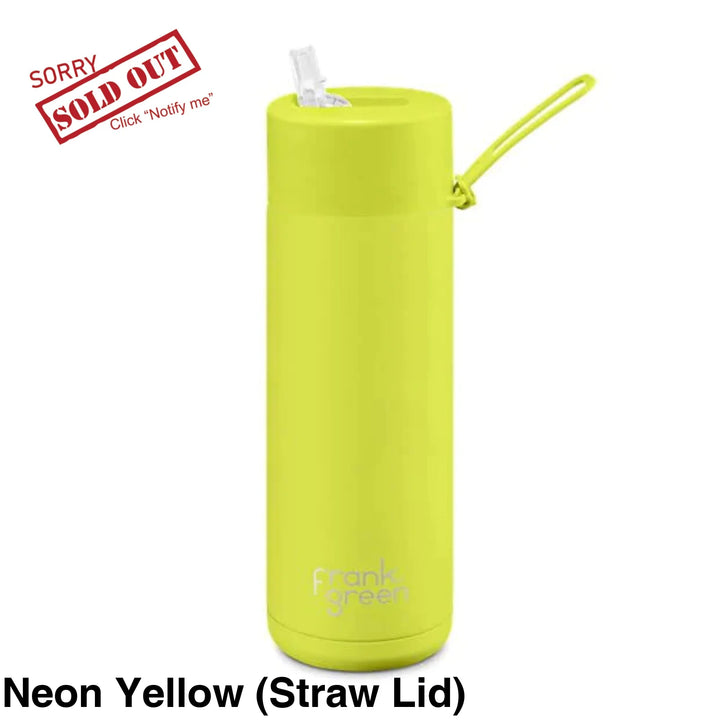 Frank Green 20Oz (595Ml) Stainless Steel Ceramic Reusable Straw Bottle Neon Yellow