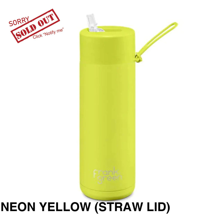 Frank Green 20Oz (595Ml) Stainless Steel Ceramic Reusable Straw Bottle Neon Yellow