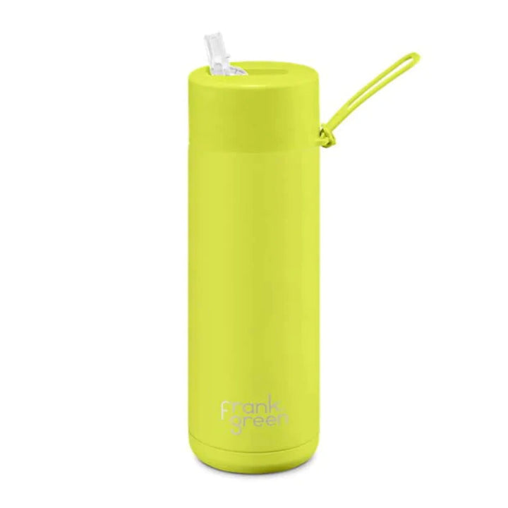 Frank Green 20Oz (595Ml) Stainless Steel Ceramic Reusable Straw Bottle Neon Yellow