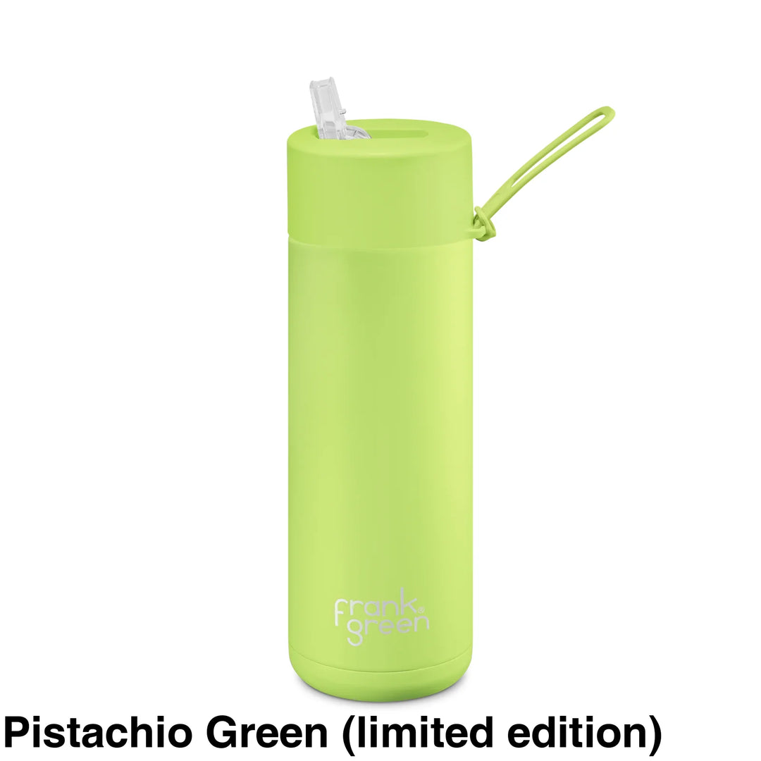 Frank Green 20Oz (595Ml) Stainless Steel Ceramic Reusable Straw Bottle Pistachio (Limited Edition)