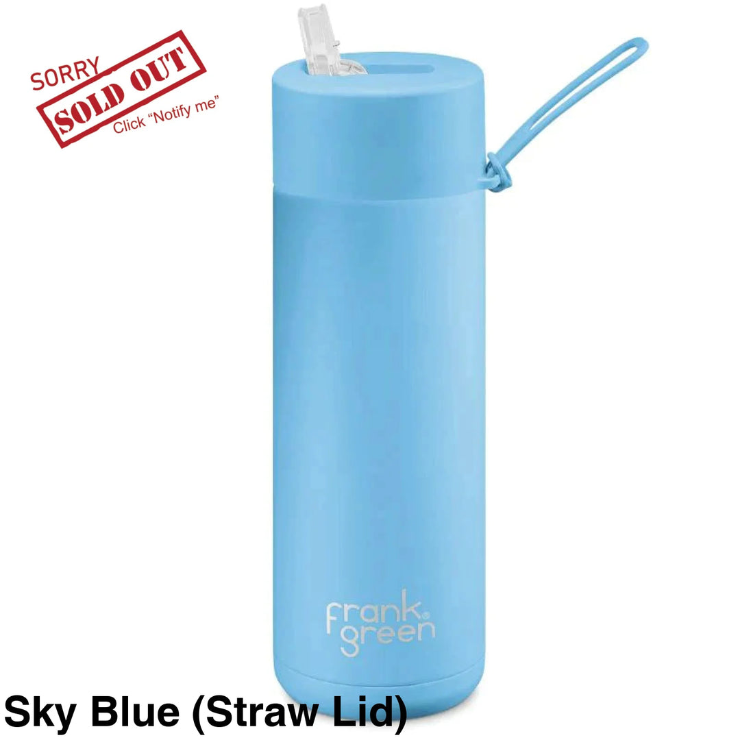 Frank Green 20Oz (595Ml) Stainless Steel Ceramic Reusable Straw Bottle Sky Blue