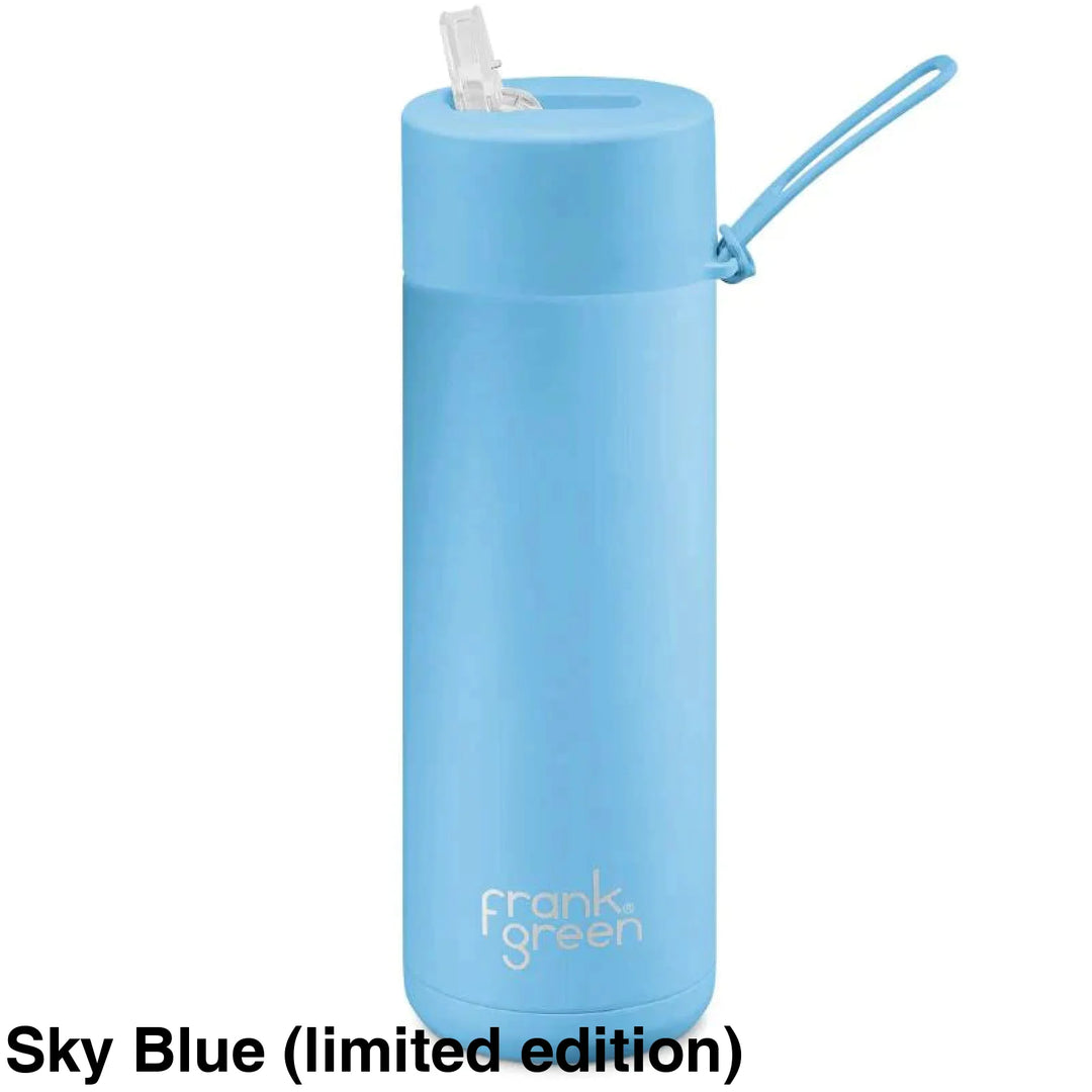 Frank Green 20Oz (595Ml) Stainless Steel Ceramic Reusable Straw Bottle Sky Blue