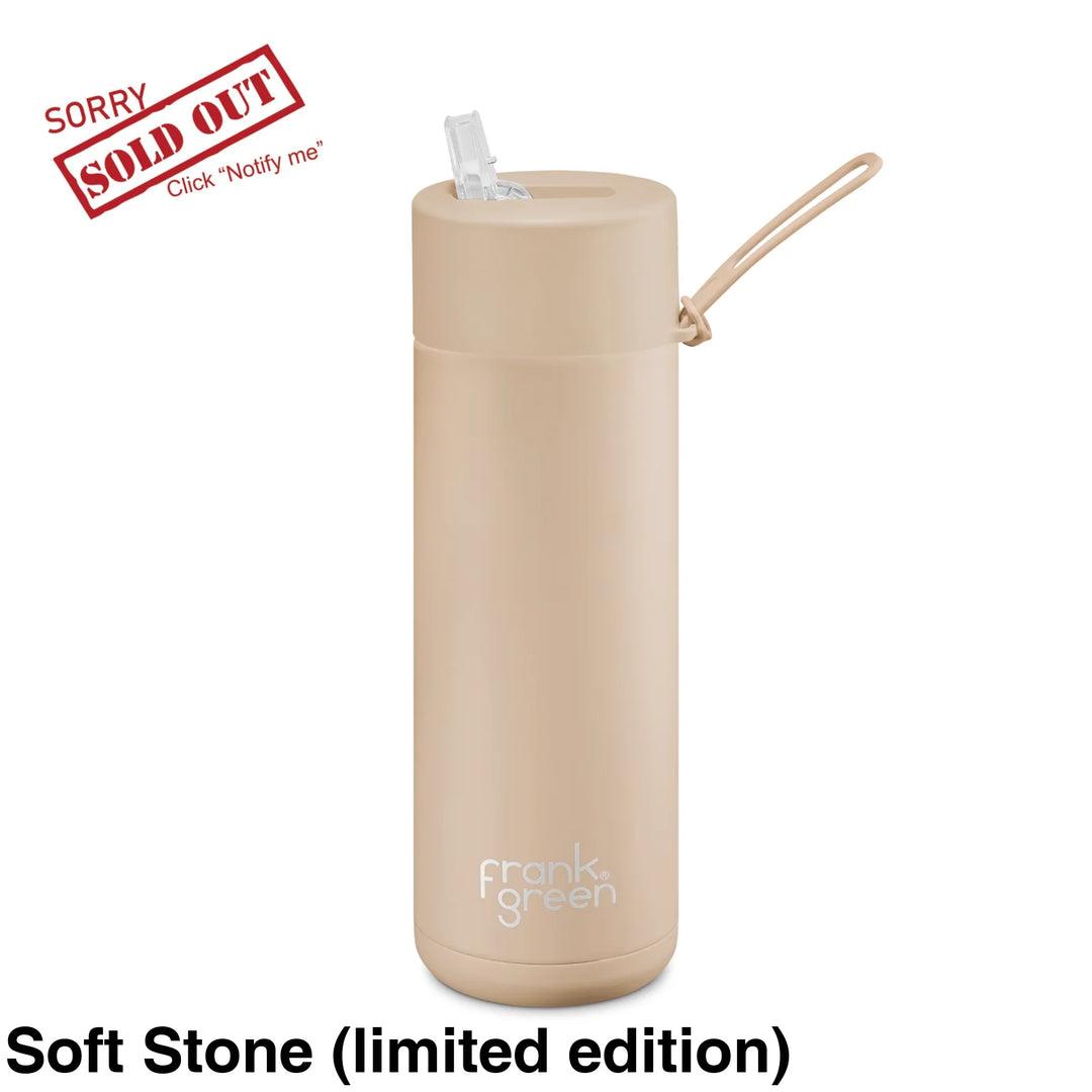 Frank Green 20Oz (595Ml) Stainless Steel Ceramic Reusable Straw Bottle Soft Stone (Limited Edition)