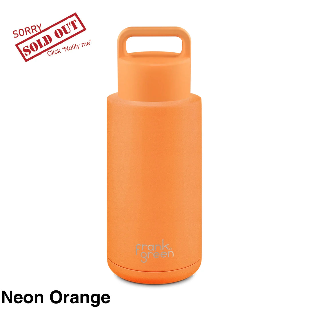 Frank Green 34Oz (1L) Reusable Ceramic Bottle Grip Lid (With Finish) Neon Orange