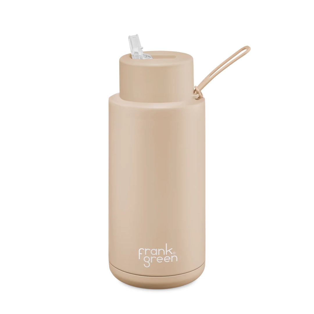 Frank Green 34Oz (1L) Stainless Steel Ceramic Reusable Straw Bottle Soft Stone (Limited Edition)