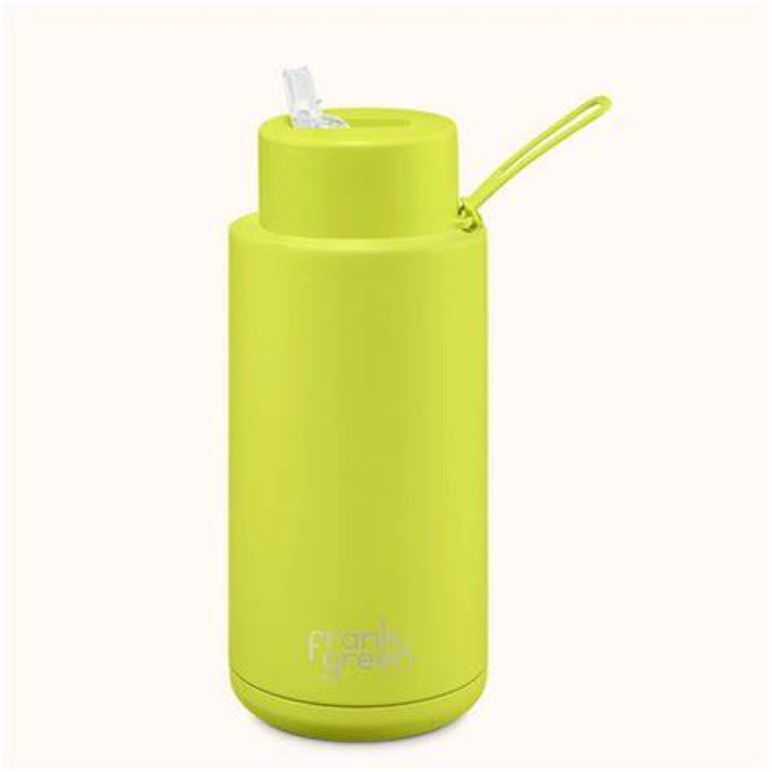 Frank Green 34Oz (1L) Stainless Steel Ceramic Reusable Straw Bottle Neon Yellow