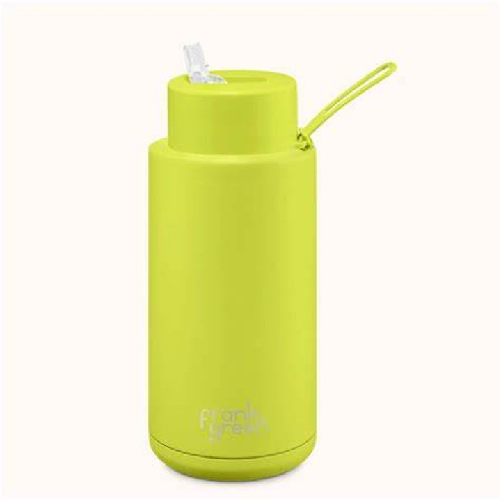 Frank Green 34Oz (1L) Stainless Steel Ceramic Reusable Straw Bottle Neon Yellow