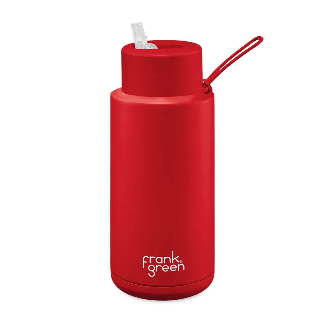 Frank Green 34Oz (1L) Stainless Steel Ceramic Reusable Straw Bottle Atomic Red