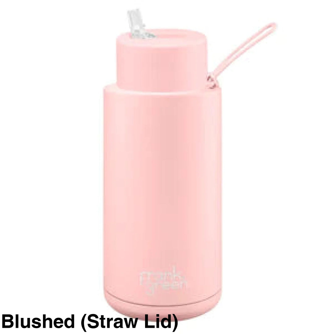 Frank Green 34Oz (1L) Stainless Steel Ceramic Reusable Straw Bottle Blushed