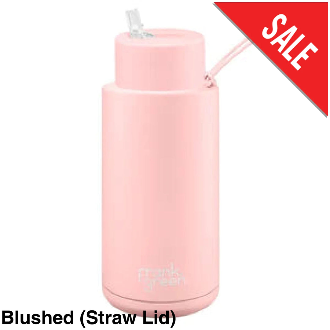 Frank Green 34Oz (1L) Stainless Steel Ceramic Reusable Straw Bottle Blushed