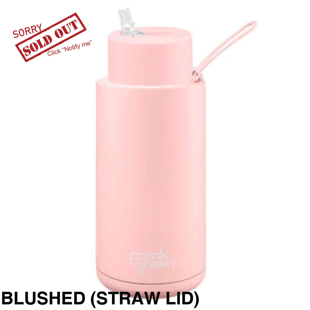 Frank Green 34Oz (1L) Stainless Steel Ceramic Reusable Straw Bottle Blushed