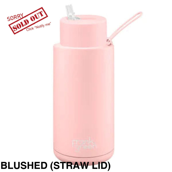 Frank Green 34Oz (1L) Stainless Steel Ceramic Reusable Straw Bottle Blushed