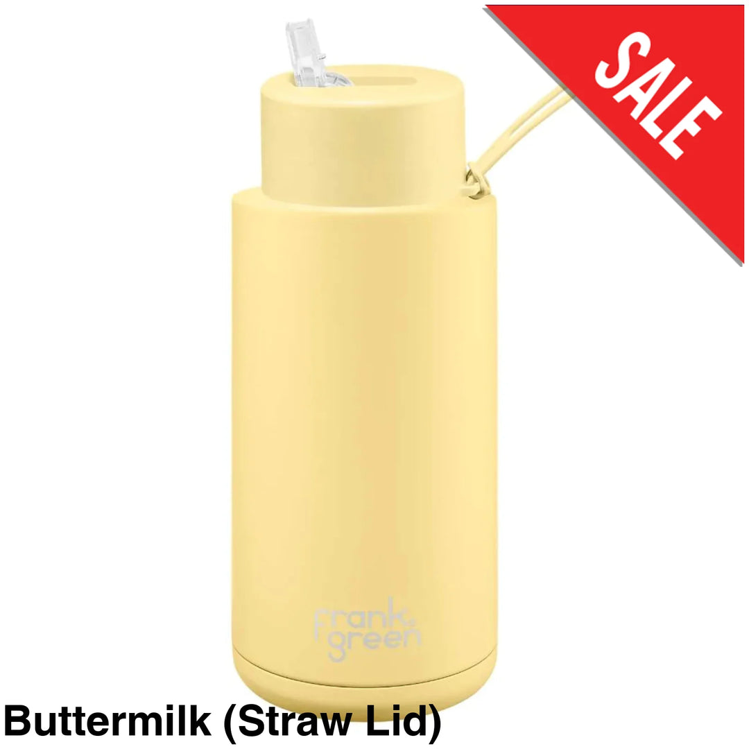 Frank Green 34Oz (1L) Stainless Steel Ceramic Reusable Straw Bottle Buttermilk