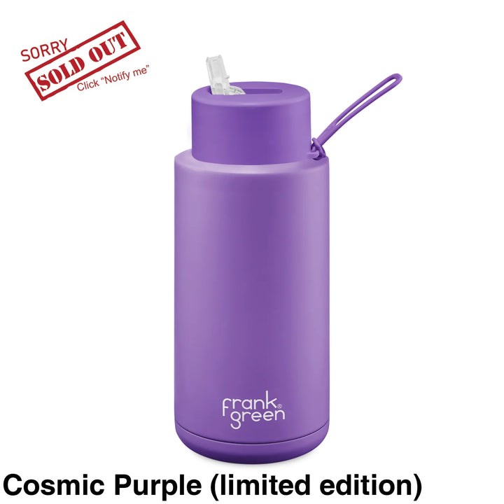 Frank Green 34Oz (1L) Stainless Steel Ceramic Reusable Straw Bottle Cosmic Purple (Limited Edition)