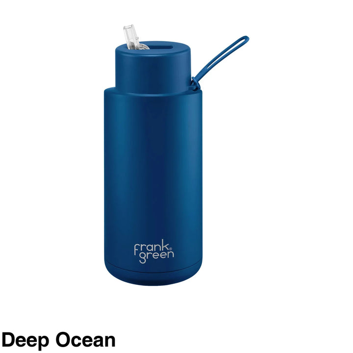 Frank Green 34Oz (1L) Stainless Steel Ceramic Reusable Straw Bottle Deep Ocean