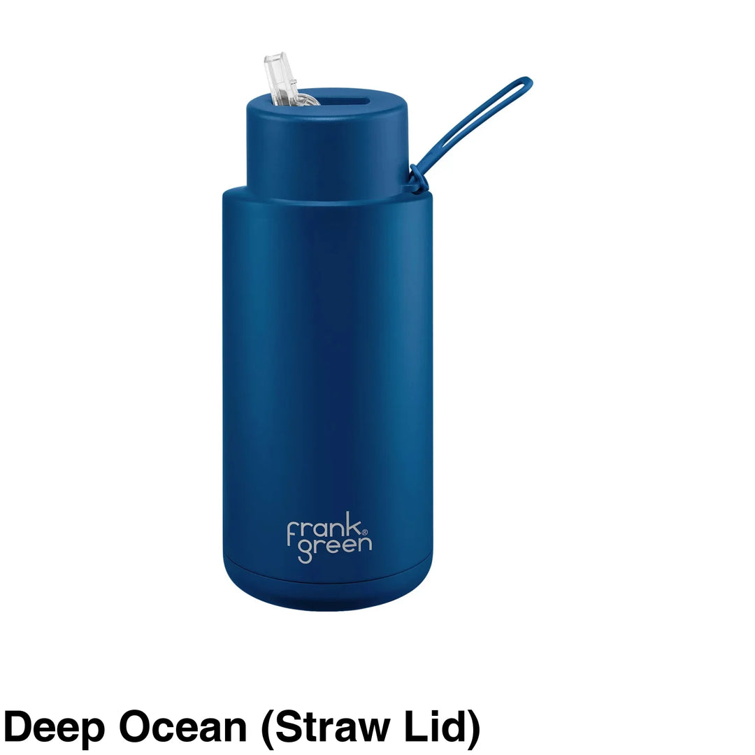 Frank Green 34Oz (1L) Stainless Steel Ceramic Reusable Straw Bottle Deep Ocean