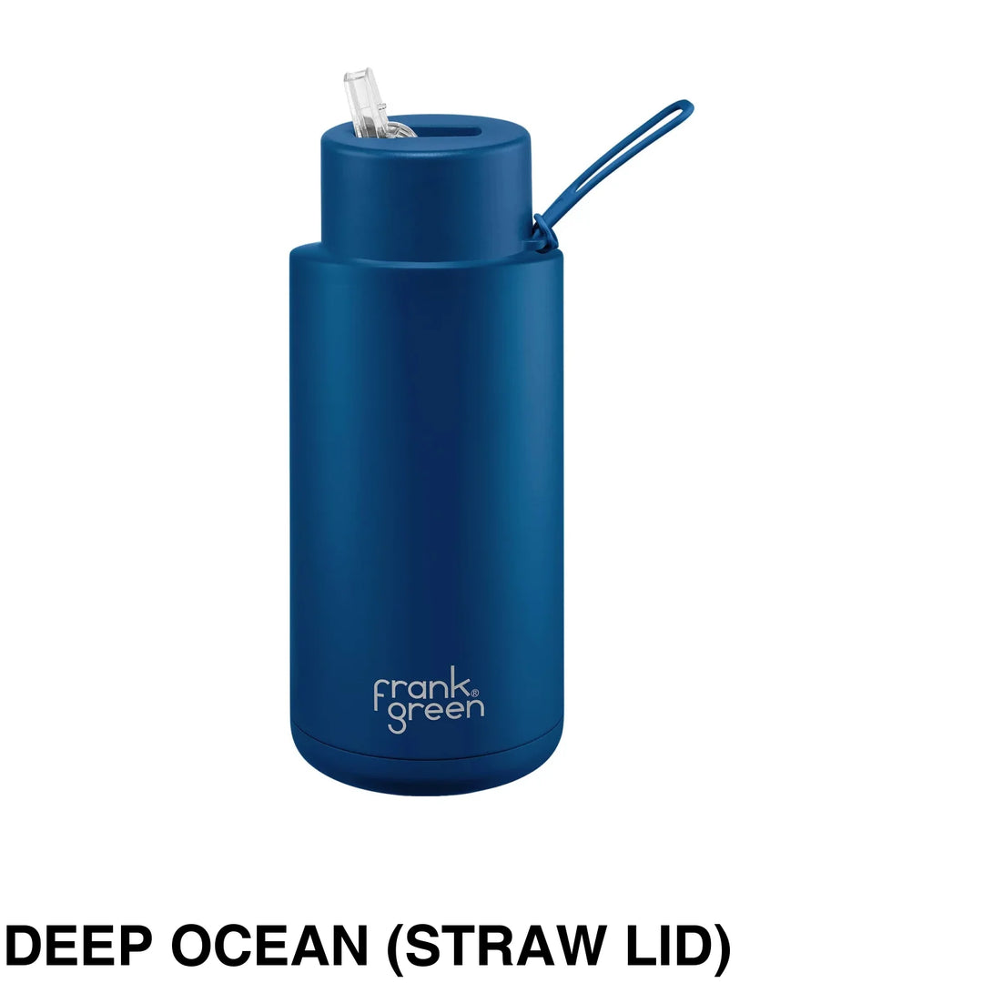 Frank Green 34Oz (1L) Stainless Steel Ceramic Reusable Straw Bottle Deep Ocean