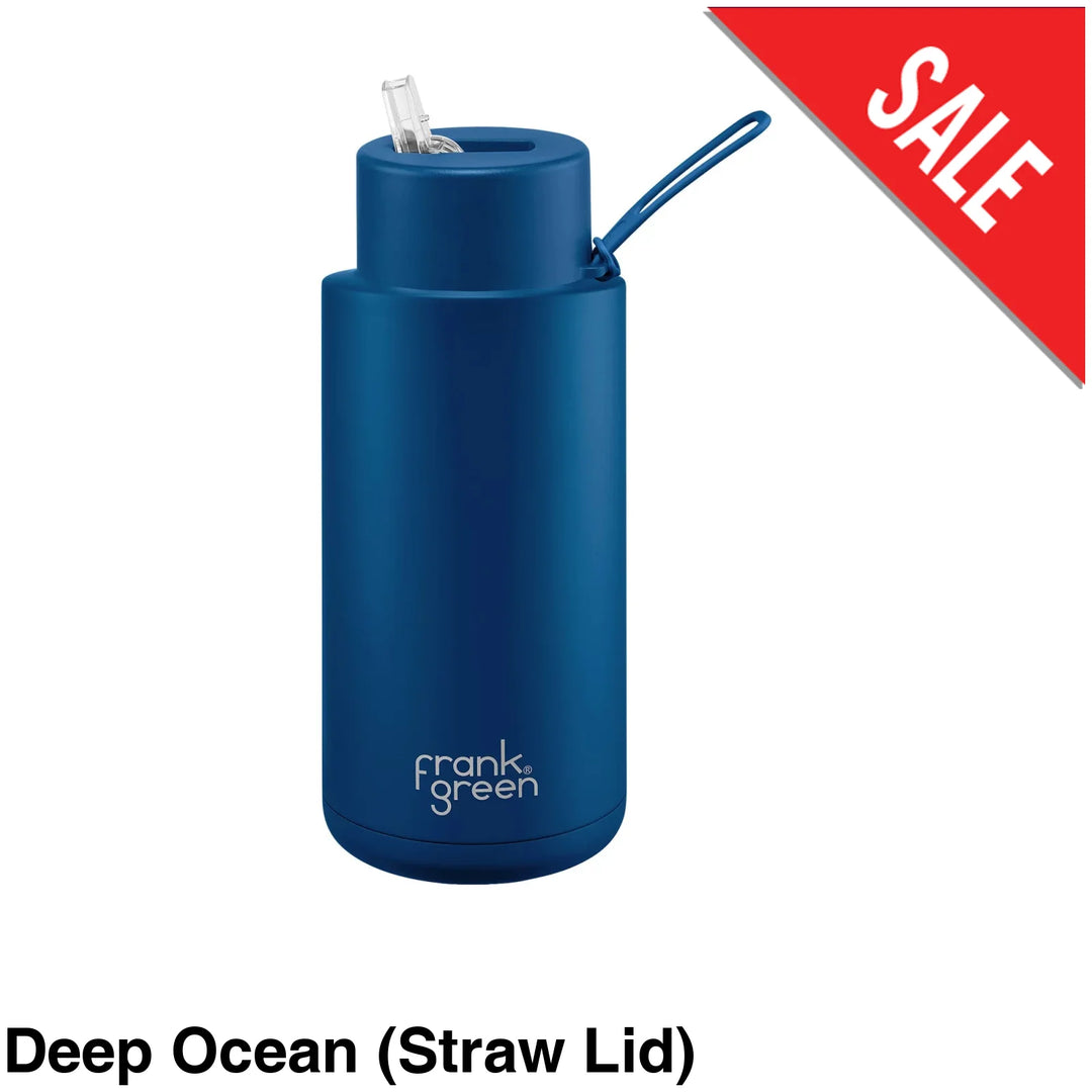 Frank Green 34Oz (1L) Stainless Steel Ceramic Reusable Straw Bottle Deep Ocean