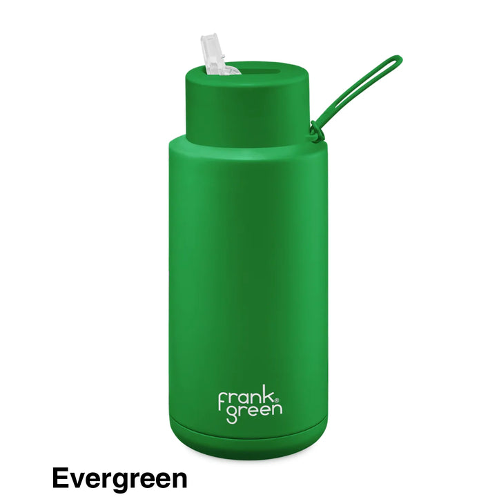 Frank Green 34Oz (1L) Stainless Steel Ceramic Reusable Straw Bottle Evergreen
