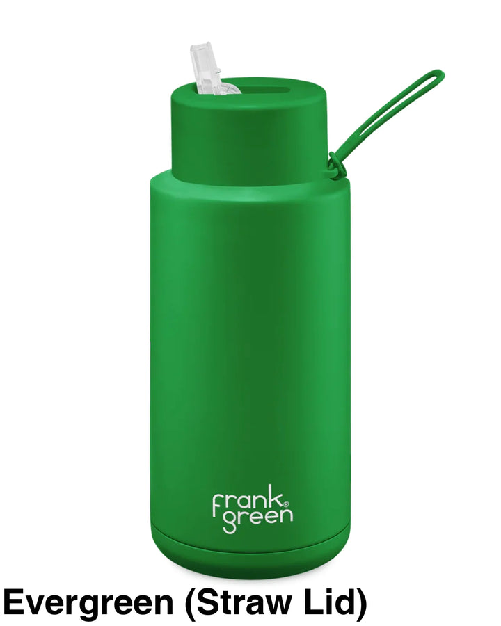 Frank Green 34Oz (1L) Stainless Steel Ceramic Reusable Straw Bottle Evergreen