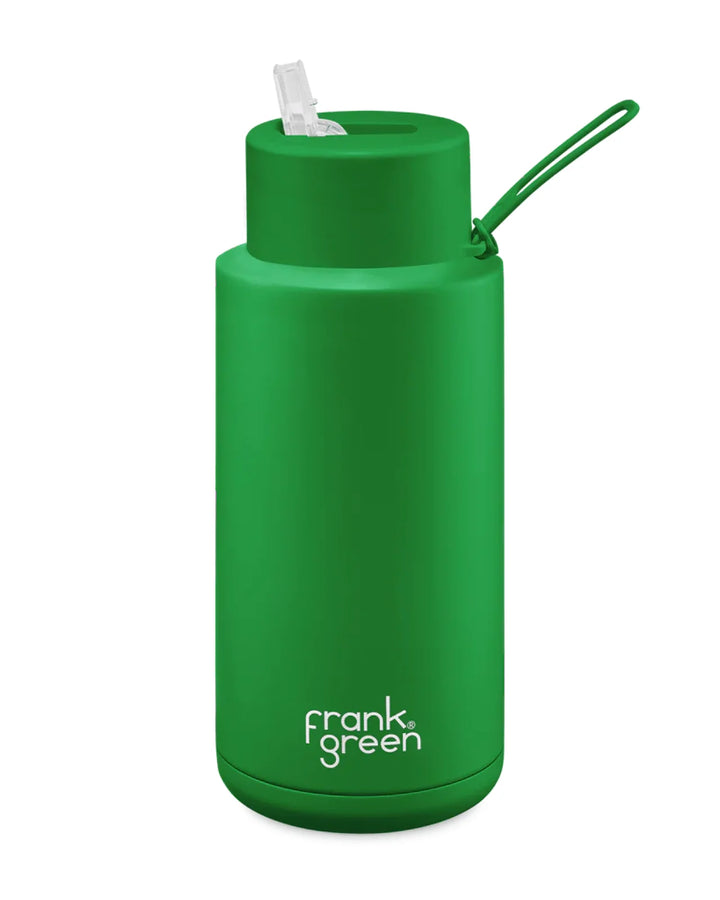 Frank Green 34Oz (1L) Stainless Steel Ceramic Reusable Straw Bottle Evergreen