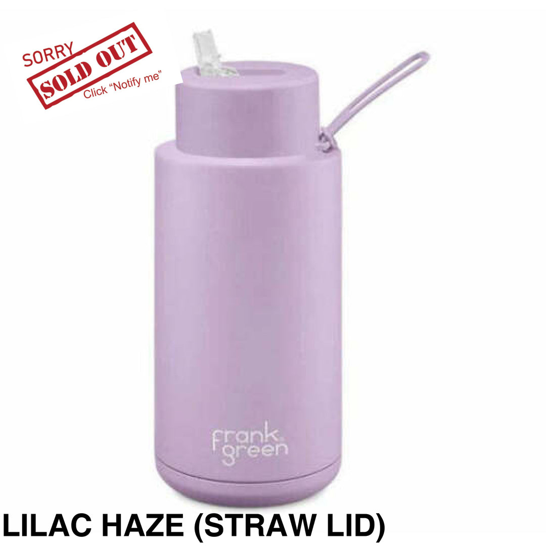 Frank Green 34Oz (1L) Stainless Steel Ceramic Reusable Straw Bottle Lilac Haze