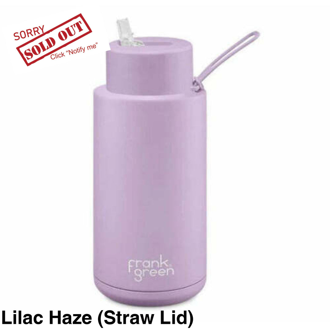 Frank Green 34Oz (1L) Stainless Steel Ceramic Reusable Straw Bottle Lilac Haze