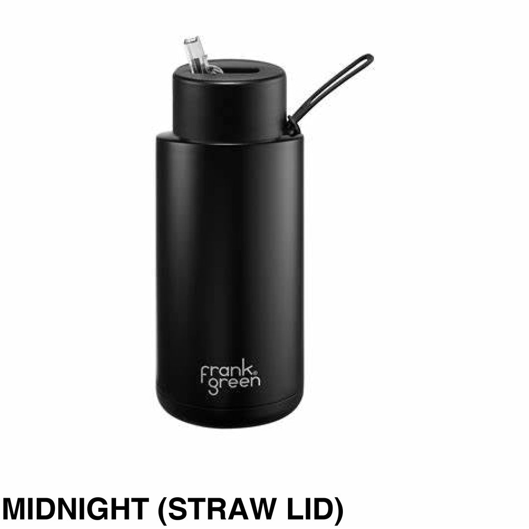 Frank Green 34Oz (1L) Stainless Steel Ceramic Reusable Straw Bottle Midnight