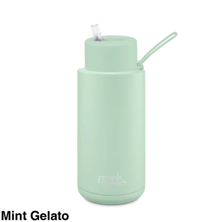 Frank Green 34Oz (1L) Stainless Steel Ceramic Reusable Straw Bottle Mint Gelato