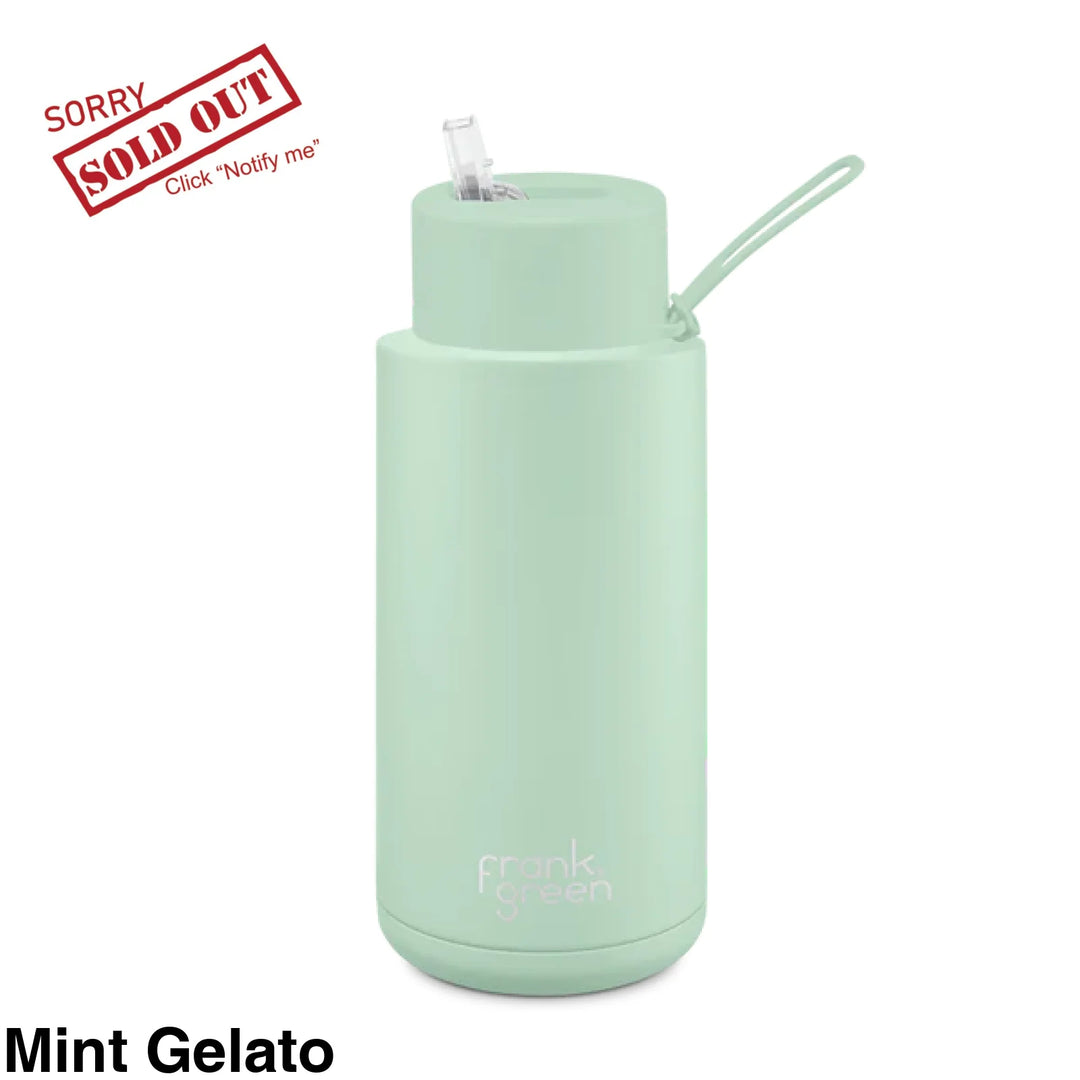 Frank Green 34Oz (1L) Stainless Steel Ceramic Reusable Straw Bottle Mint Gelato