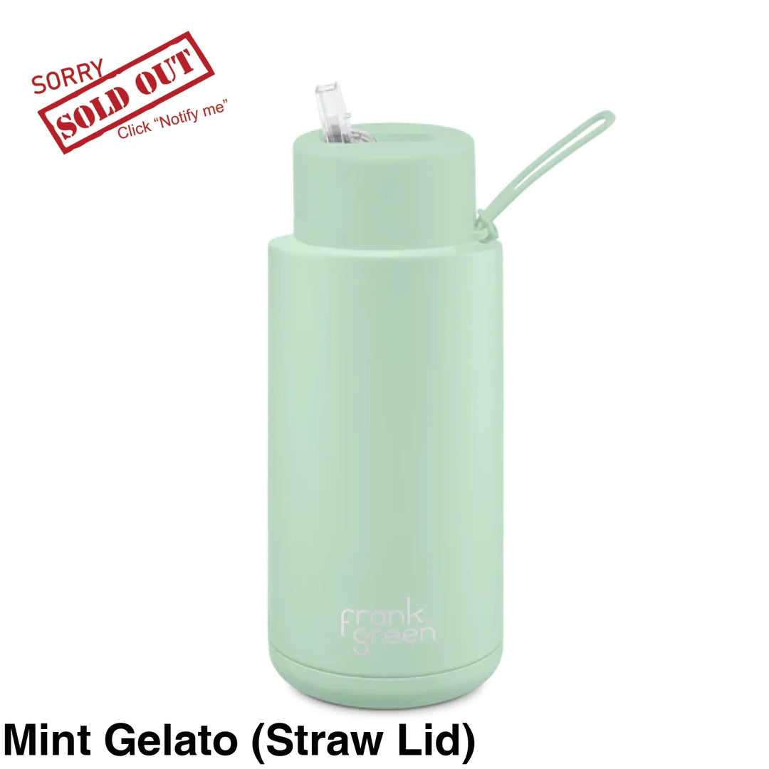 Frank Green 34Oz (1L) Stainless Steel Ceramic Reusable Straw Bottle Mint Gelato