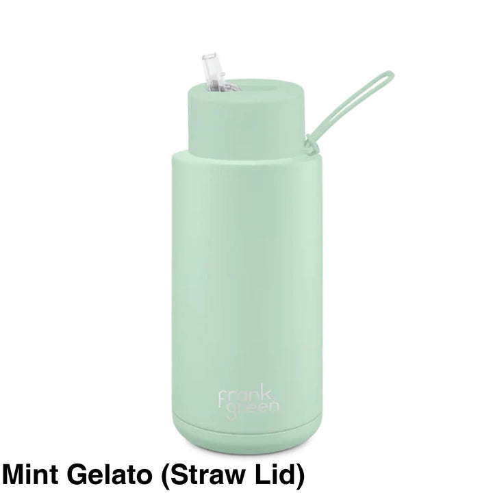 Frank Green 34Oz (1L) Stainless Steel Ceramic Reusable Straw Bottle Mint Gelato