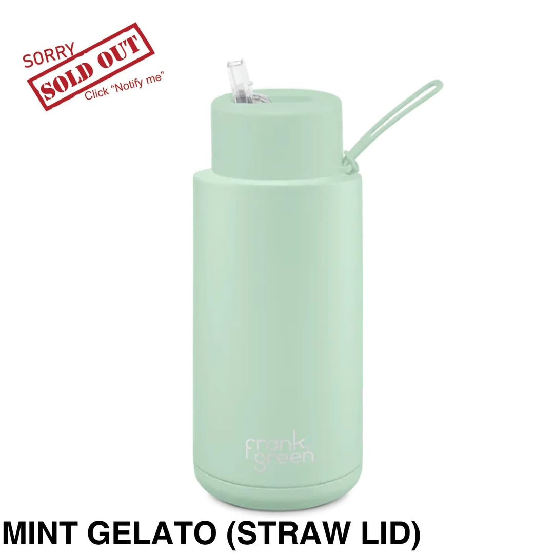 Frank Green 34Oz (1L) Stainless Steel Ceramic Reusable Straw Bottle Mint Gelato