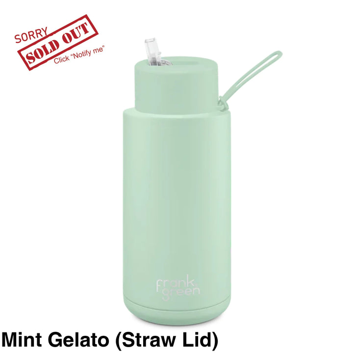 Frank Green 34Oz (1L) Stainless Steel Ceramic Reusable Straw Bottle Mint Gelato