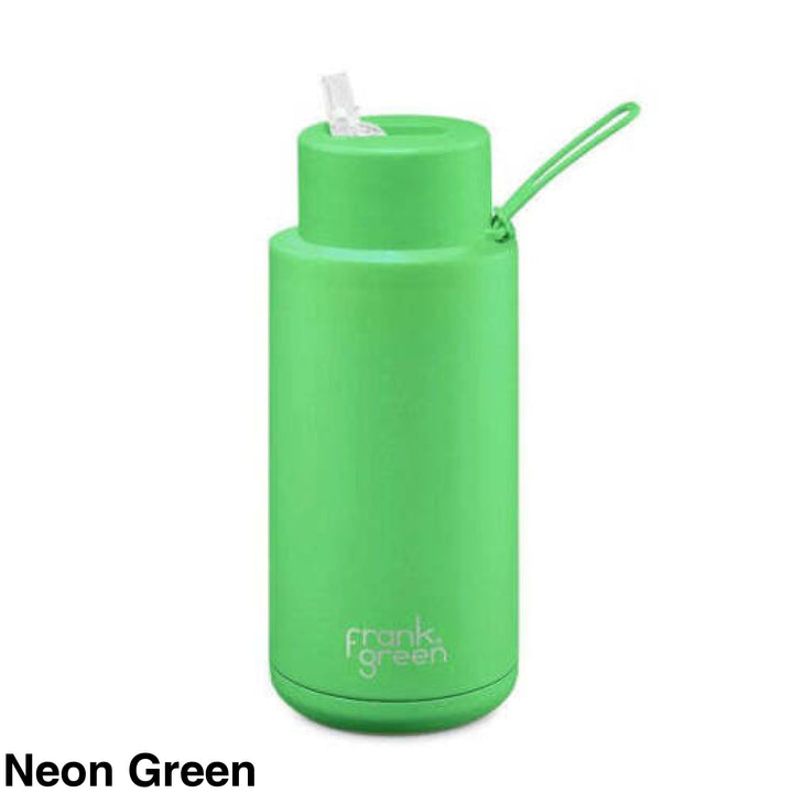 Frank Green 34Oz (1L) Stainless Steel Ceramic Reusable Straw Bottle Neon
