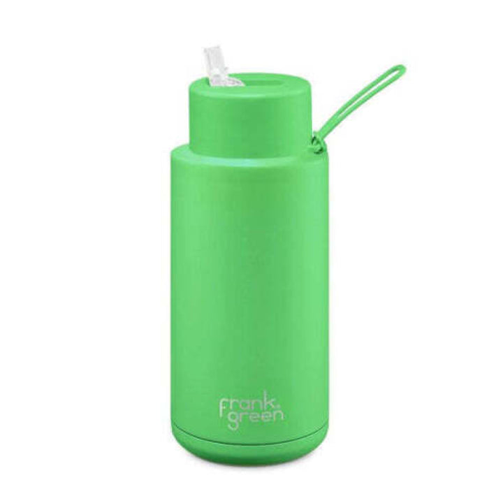 Frank Green 34Oz (1L) Stainless Steel Ceramic Reusable Straw Bottle Neon