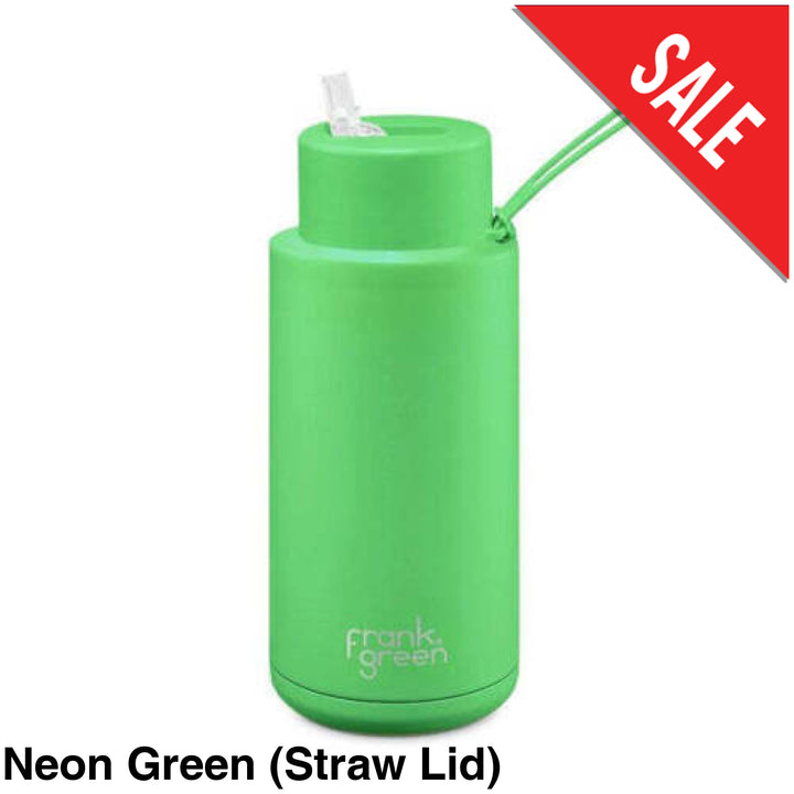Frank Green 34Oz (1L) Stainless Steel Ceramic Reusable Straw Bottle Neon