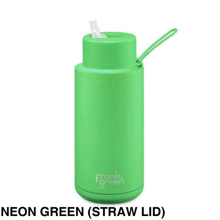 Frank Green 34Oz (1L) Stainless Steel Ceramic Reusable Straw Bottle Neon