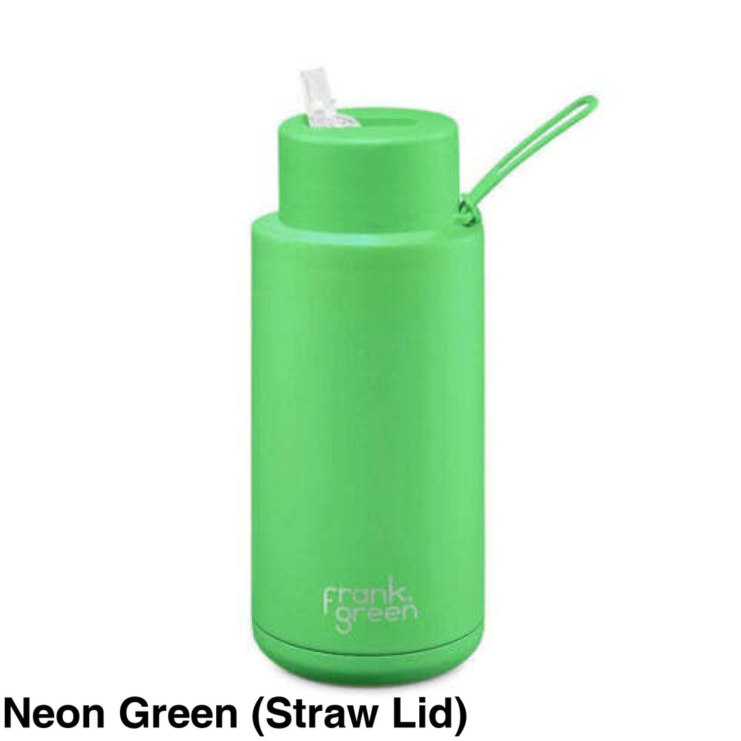 Frank Green 34Oz (1L) Stainless Steel Ceramic Reusable Straw Bottle Neon