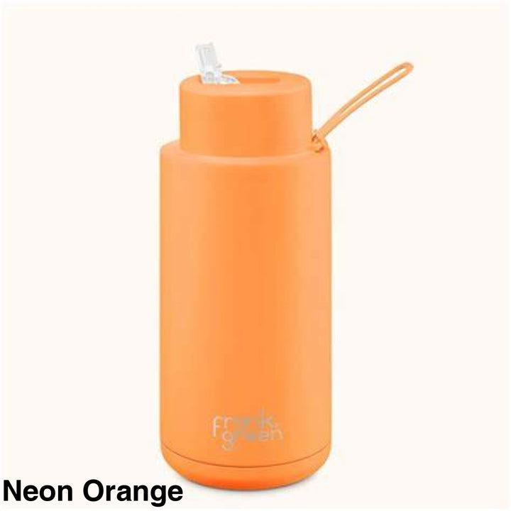 Frank Green 34Oz (1L) Stainless Steel Ceramic Reusable Straw Bottle Neon Orange