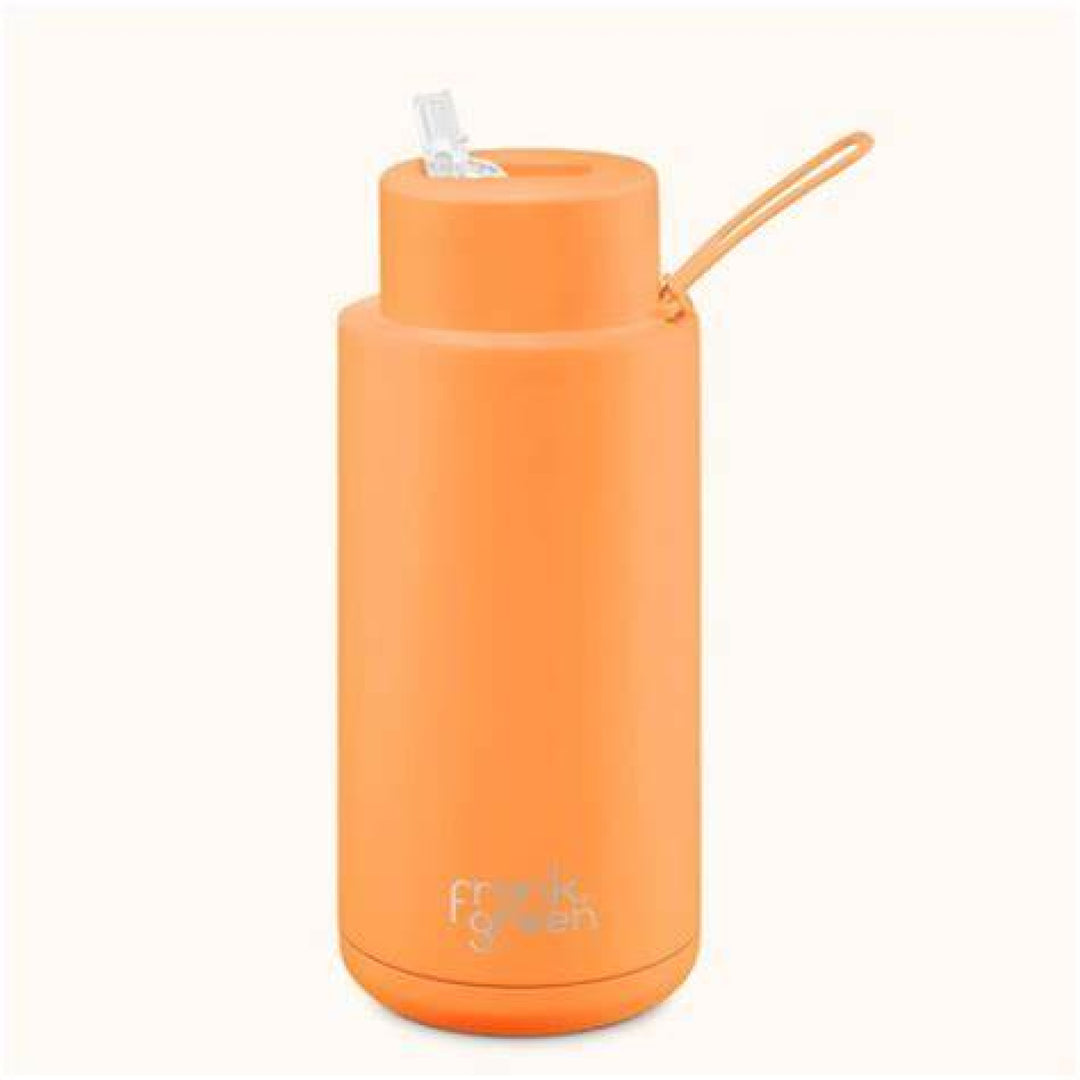 Frank Green 34Oz (1L) Stainless Steel Ceramic Reusable Straw Bottle Neon Orange