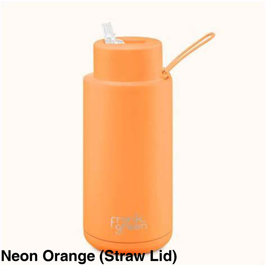 Frank Green 34Oz (1L) Stainless Steel Ceramic Reusable Straw Bottle Neon Orange