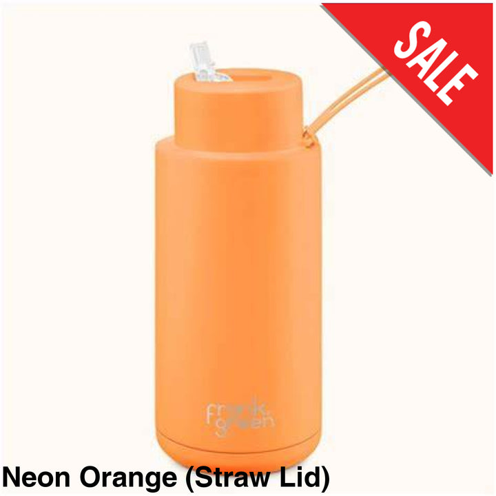 Frank Green 34Oz (1L) Stainless Steel Ceramic Reusable Straw Bottle Neon Orange