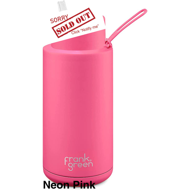 Frank Green 34Oz (1L) Stainless Steel Ceramic Reusable Straw Bottle Neon Pink