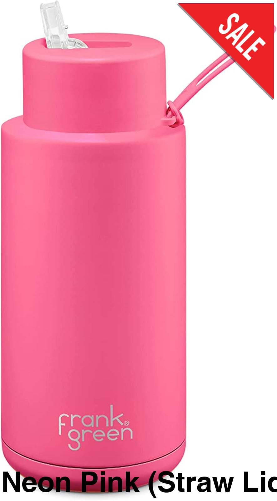 Frank Green 34Oz (1L) Stainless Steel Ceramic Reusable Straw Bottle Neon Pink