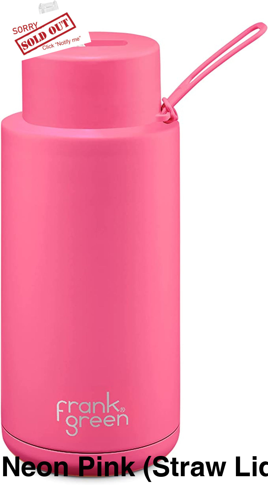 Frank Green 34Oz (1L) Stainless Steel Ceramic Reusable Straw Bottle Neon Pink