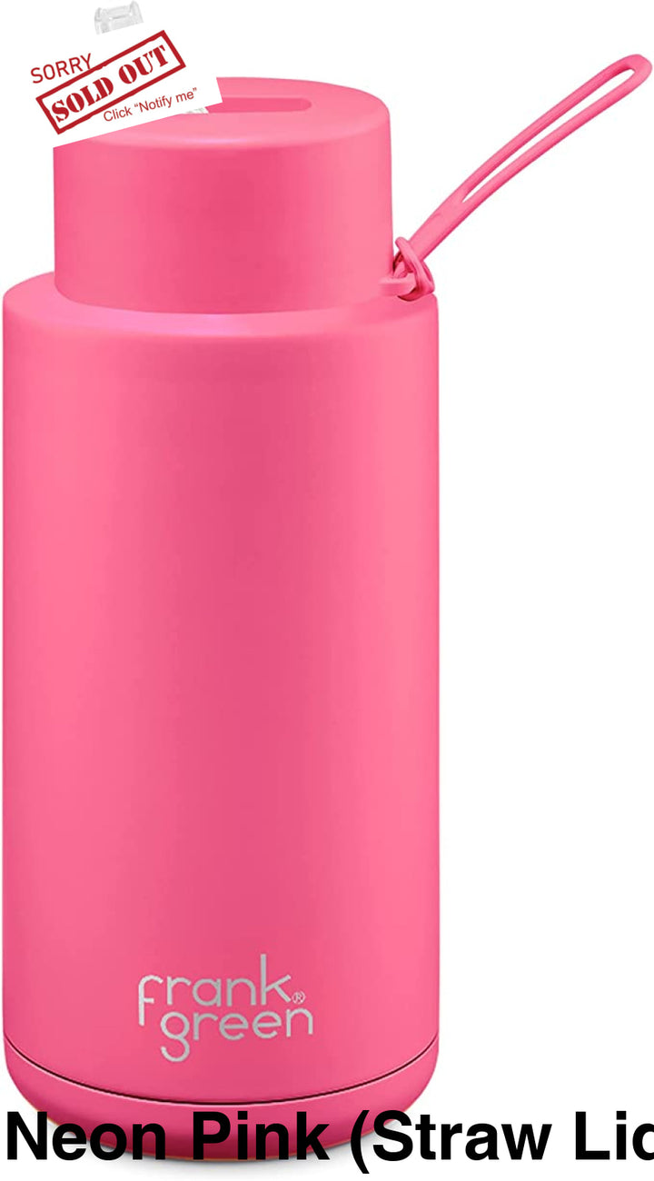 Frank Green 34Oz (1L) Stainless Steel Ceramic Reusable Straw Bottle Neon Pink